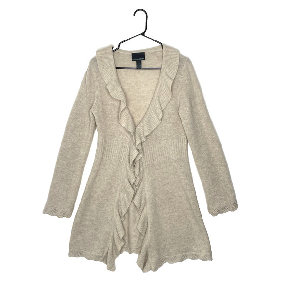 Cynthia Rowley Duster Cardigan Womens M Lambswool Ruffle Coquette Fairy Cottage - Picture 1 of 6
